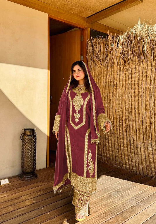 PREMIUM DESIGNER READYMADE SMOOTH SILK TOP PLAZZO & DUPATTA COLLECTIONS Code-PD1041
