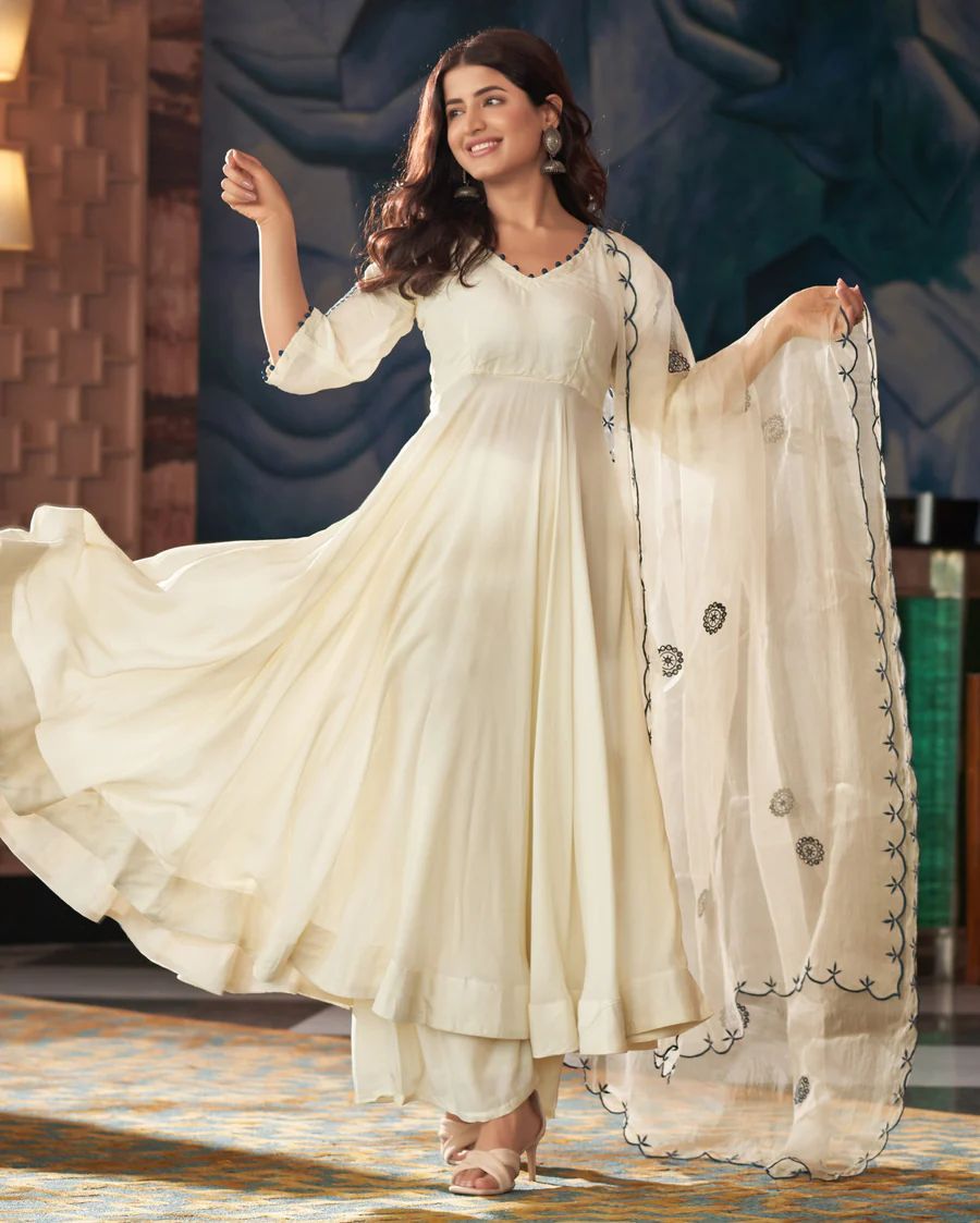 Georgette anarkali embroidery work butta with real mirror work ,  huge flair, anarkali length 49+  Sc :63 shaja