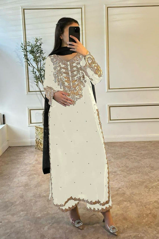 Launching new white beautiful crystel set with heavy work embroidery Ready Made collection Anamsa-552(487 A) shaja